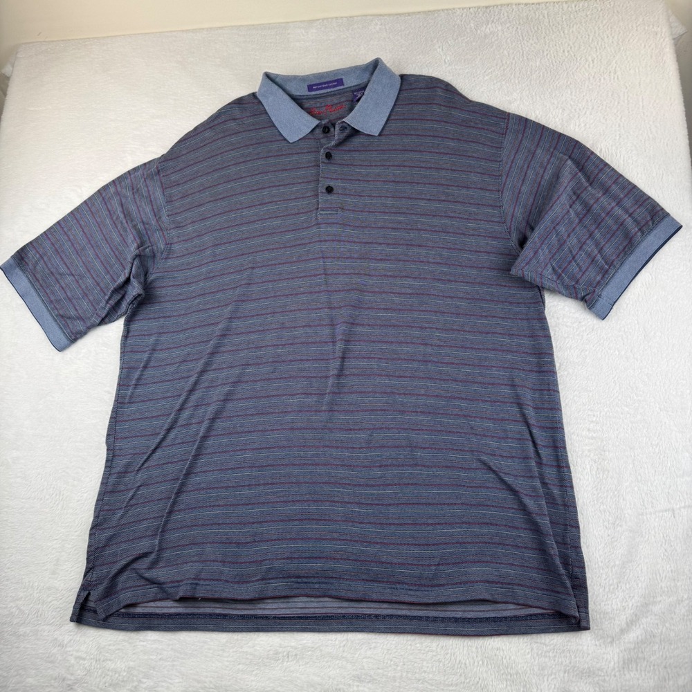 Alan Flusser Polo Shirt Mens XXL Blue Striped Mercerized Cotton Short Sleeve